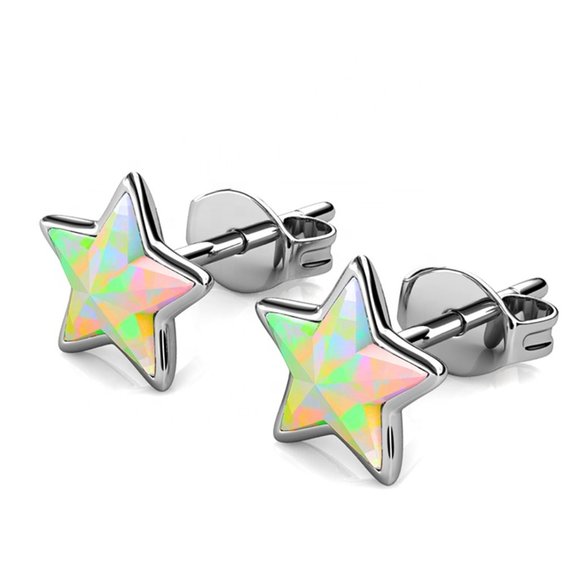 Iridescent Star Stud Earrings With Australian Crystals - Picture 4 of 6
